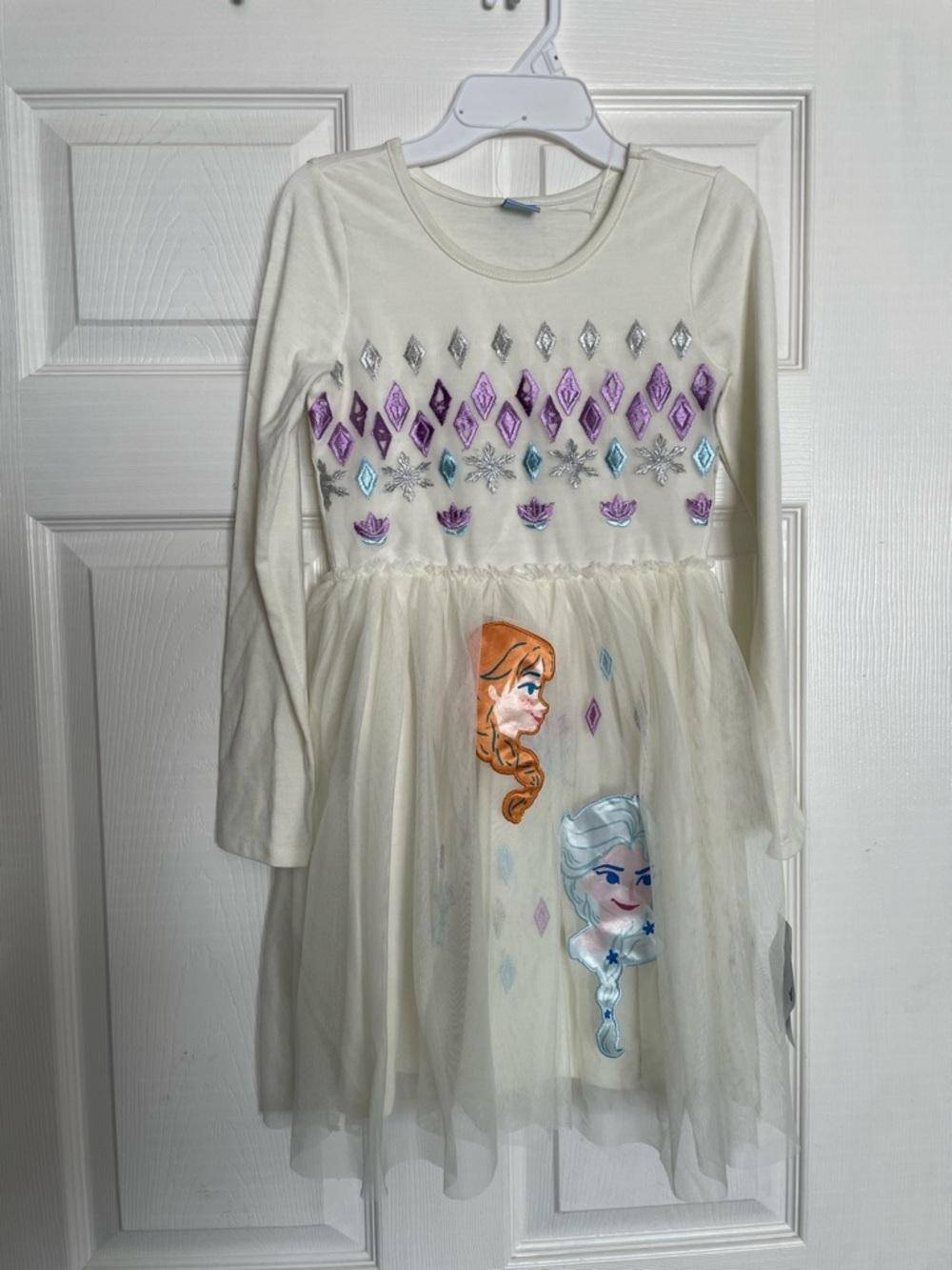 NWT Disney Frozen-Inspired Cream Long-Sleeve Tulle Dress for Kids Size 8